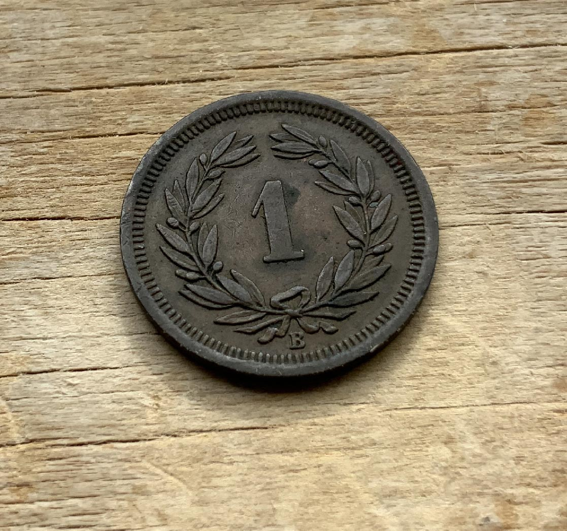 Rare 1889 High Grade mintmark B Swiss Rappen coin C342